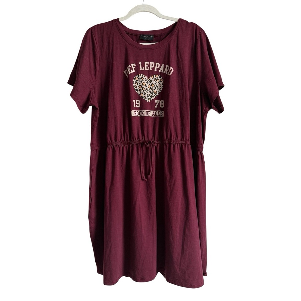 Lane Bryant Def Leppard Graphic Maroon Tee Dress Womens Size 22/24 Band Tee Chic